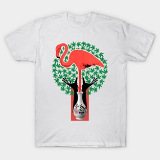 Flamingo with jar and green herbs T-Shirt